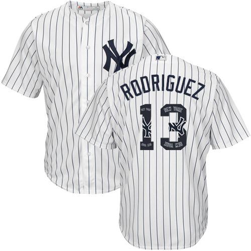 Yankees #13 Alex Rodriguez White Strip Team Logo Fashion Stitched MLB Jersey